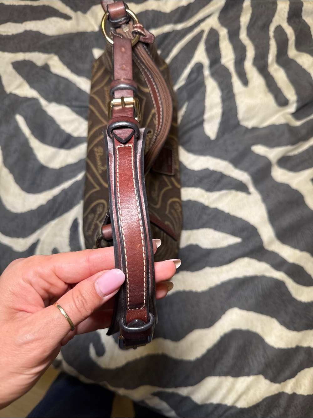 Dooney & Bourke Brown Heart-Print Canvas Shoulder Bag - Picture 2 of 8